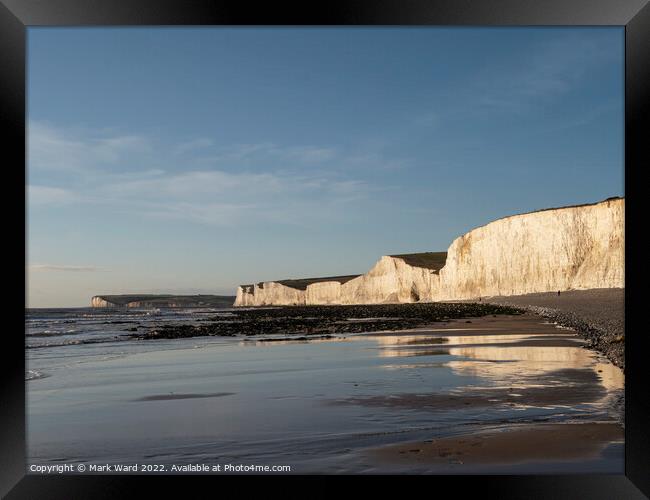 Beachy Head and The Seven Sisters in Reflection. Framed Print by Mark Ward