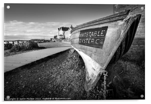 Whitstable Oyster Company boat on the seafront at  Acrylic by Justin Foulkes