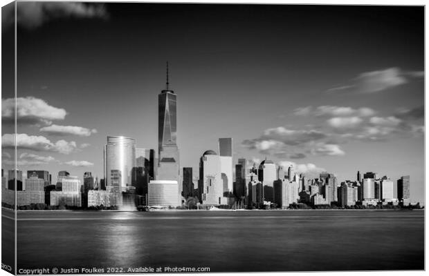 The Manhattan skyline from New Jersey, New York Canvas Print by Justin Foulkes