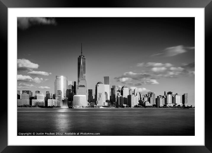 The Manhattan skyline from New Jersey, New York Framed Mounted Print by Justin Foulkes