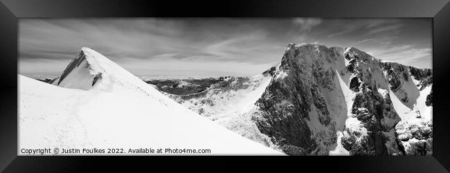 Mountaineers on the Carn Mor Dearg arete, Ben Nevis Framed Print by Justin Foulkes