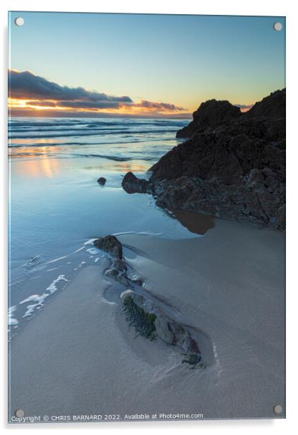 Sunset Freathy Cornwall Acrylic by CHRIS BARNARD