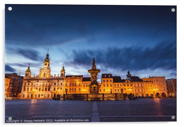 Ceske Budejovice at night, Czechia Acrylic by Sergey Fedoskin