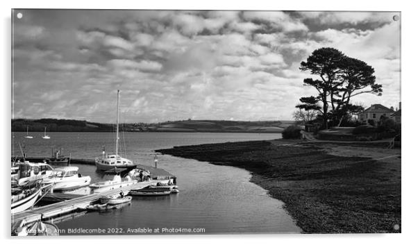 Monochrome Looking out from Mylor Harbour down the Fal Estuary Acrylic by Ann Biddlecombe