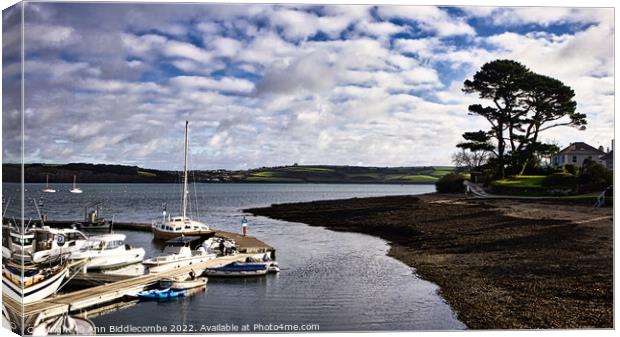 Looking out from Mylor Harbour down the Fal Estuary Canvas Print by Ann Biddlecombe