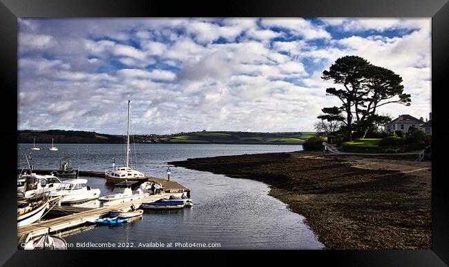 Looking out from Mylor Harbour down the Fal Estuary Framed Print by Ann Biddlecombe