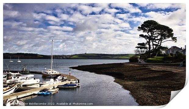 Looking out from Mylor Harbour down the Fal Estuary Print by Ann Biddlecombe