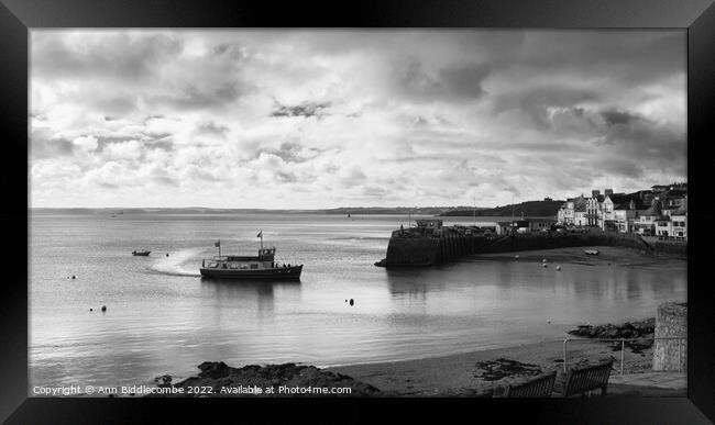 St Mawes Ferry arriving in port Framed Print by Ann Biddlecombe