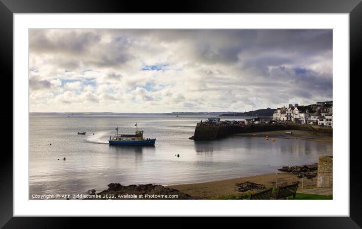 St Mawes Ferry arriving into port Framed Mounted Print by Ann Biddlecombe