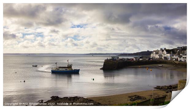 St Mawes Ferry arriving into port Print by Ann Biddlecombe