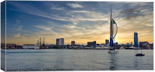 Sunrise over Portsmouth Harbour and The Spinnaker  Canvas Print by Martin Day