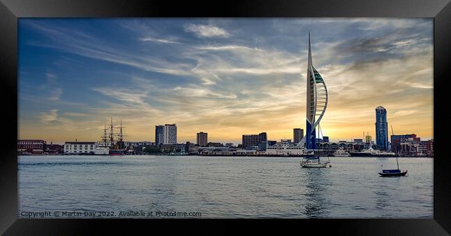 Sunrise over Portsmouth Harbour and The Spinnaker  Framed Print by Martin Day