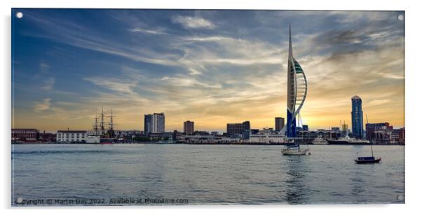 Sunrise over Portsmouth Harbour and The Spinnaker  Acrylic by Martin Day