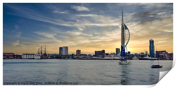 Sunrise over Portsmouth Harbour and The Spinnaker  Print by Martin Day