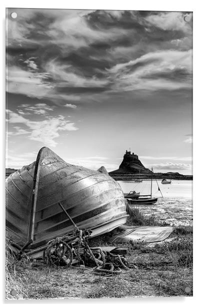Lindisfarne Fishing Boat (B&W) Acrylic by Kevin Tate