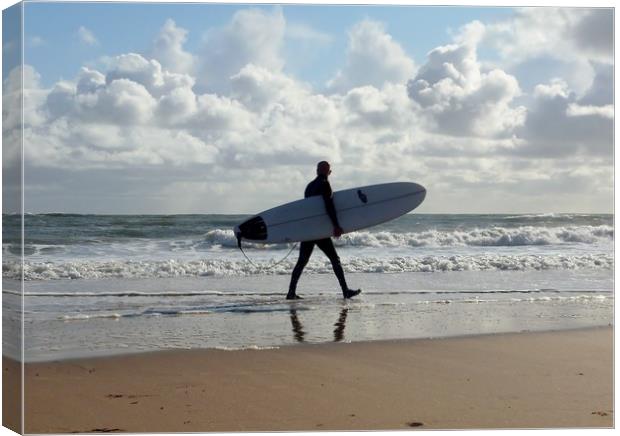 Surfer at Langland Bay. Canvas Print by Becky Dix