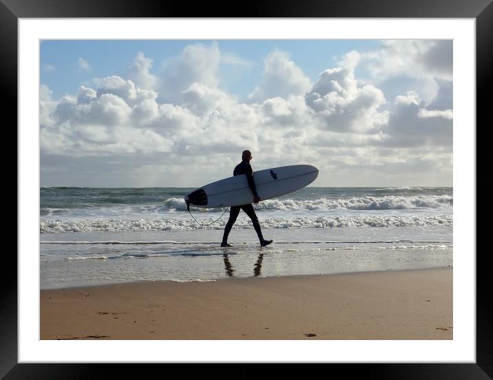Surfer at Langland Bay. Framed Mounted Print by Becky Dix