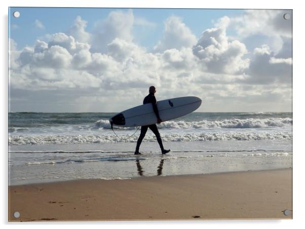 Surfer at Langland Bay. Acrylic by Becky Dix