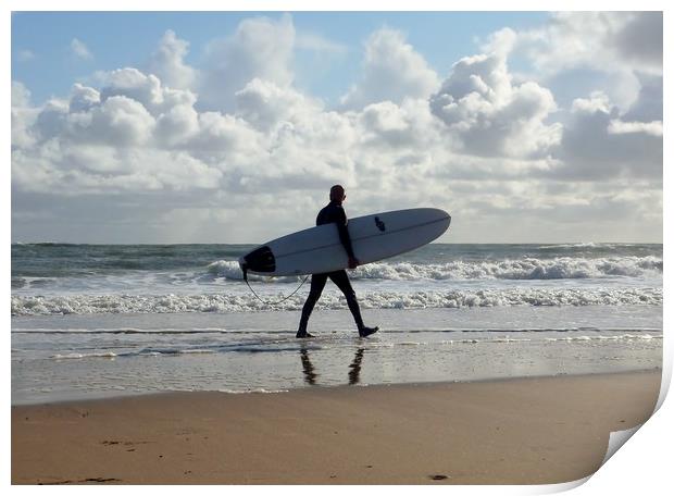 Surfer at Langland Bay. Print by Becky Dix