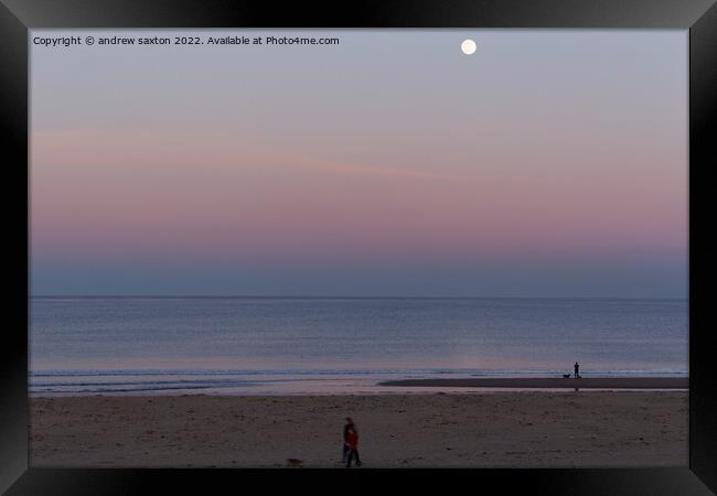 MOON ON SUNSET Framed Print by andrew saxton