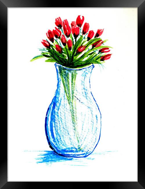 Vase of Flowers in portrait (watercolor) Framed Print by john hill