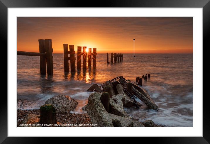 Rising Sun on Bawdsey Beach Framed Mounted Print by David Powley
