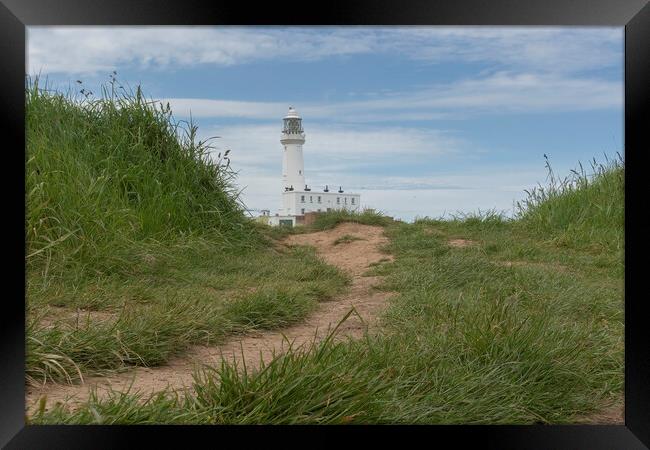 Flamborough Head Lighthouse path Framed Print by Jonathan Thirkell