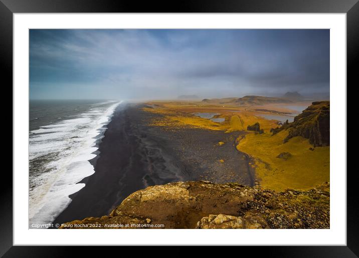 View of Sólheimasandur beach from Dyrholaey Framed Mounted Print by Paulo Rocha