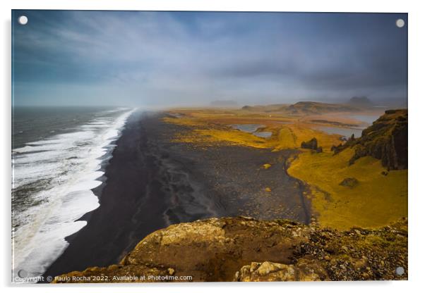 View of Sólheimasandur beach from Dyrholaey Acrylic by Paulo Rocha