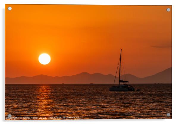Catamaran moored in Krabi at sunset Acrylic by Kevin Hellon