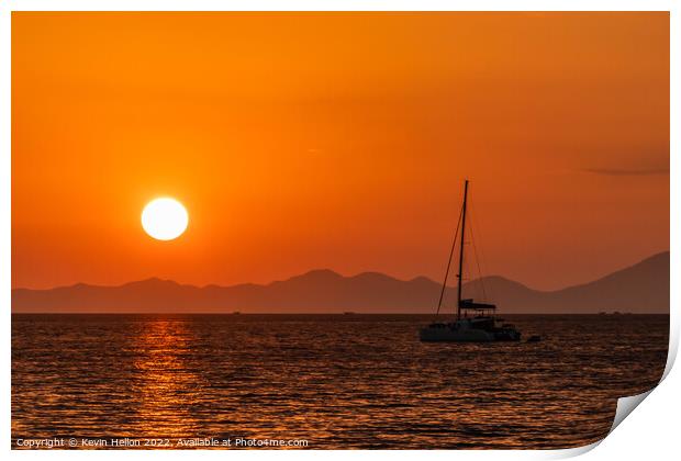 Catamaran moored in Krabi at sunset Print by Kevin Hellon