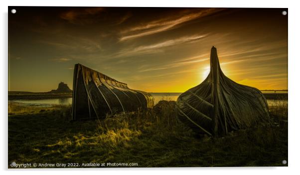 Holy Island Sunrise Northumberland Acrylic by Andy Gray