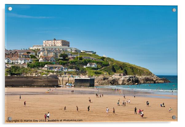 Newquay Beach and The Atlantic Hotel Acrylic by Martin Day