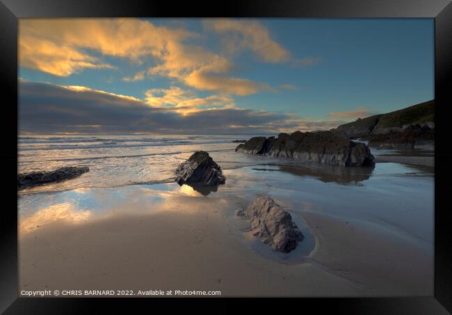 Sunset Freathy Beach Cornwall Framed Print by CHRIS BARNARD