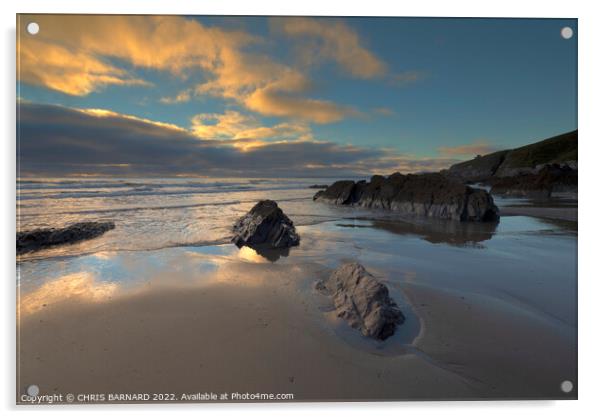 Sunset Freathy Beach Cornwall Acrylic by CHRIS BARNARD