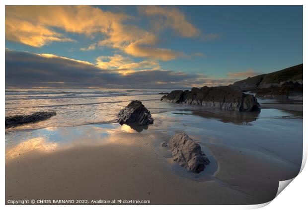 Sunset Freathy Beach Cornwall Print by CHRIS BARNARD