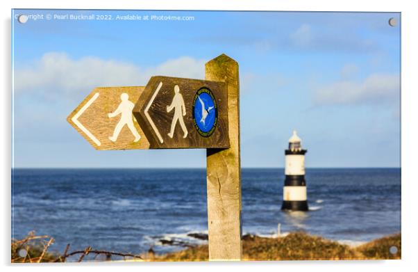 Coastal Path Sign Penmon Anglesey Wales Acrylic by Pearl Bucknall