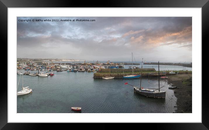 storm in Newlyn Cornwall Framed Mounted Print by kathy white