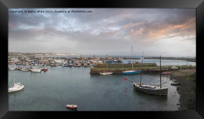 storm in Newlyn Cornwall Framed Print by kathy white