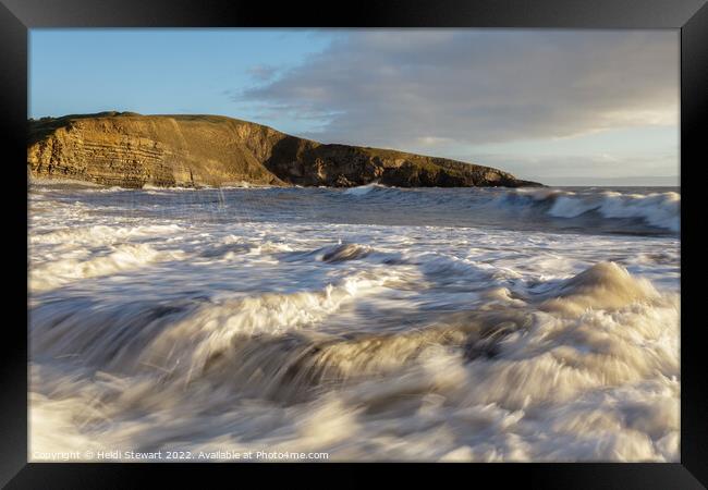 Crashing Waves at Dunraven Bay in South Wales Framed Print by Heidi Stewart