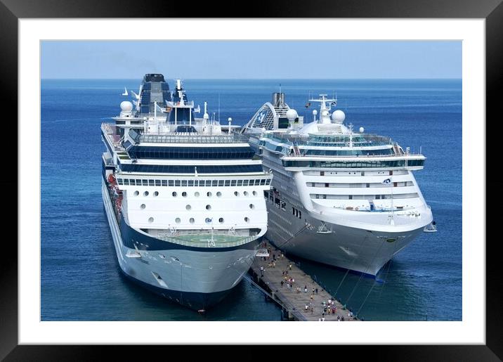 Cruise ships at Grenda. Framed Mounted Print by David Birchall