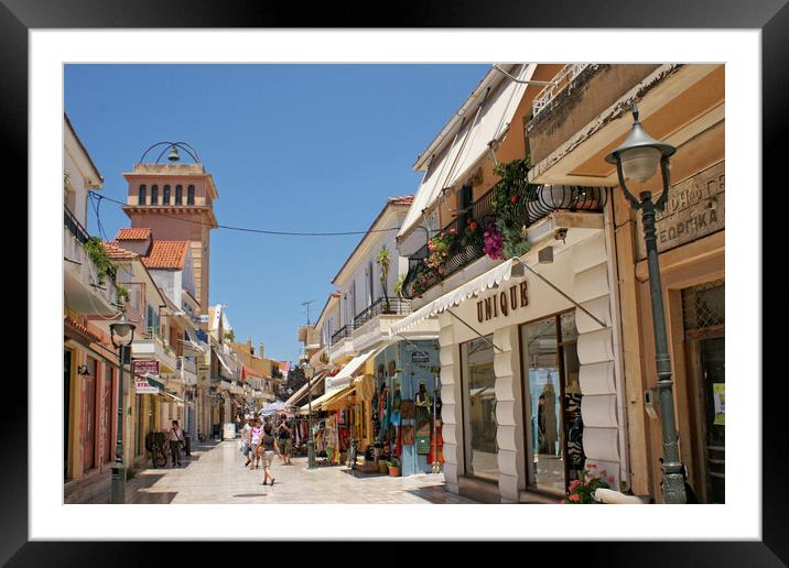 Street in Argostoli, Kefalonia. Framed Mounted Print by David Birchall