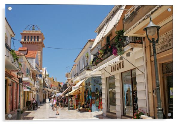 Street in Argostoli, Kefalonia. Acrylic by David Birchall