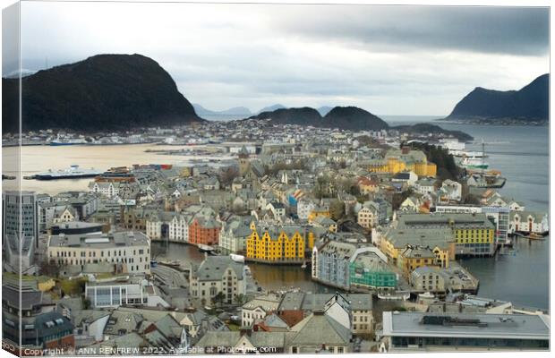 An aerial view of Alesund from Mount Aksla Canvas Print by ANN RENFREW