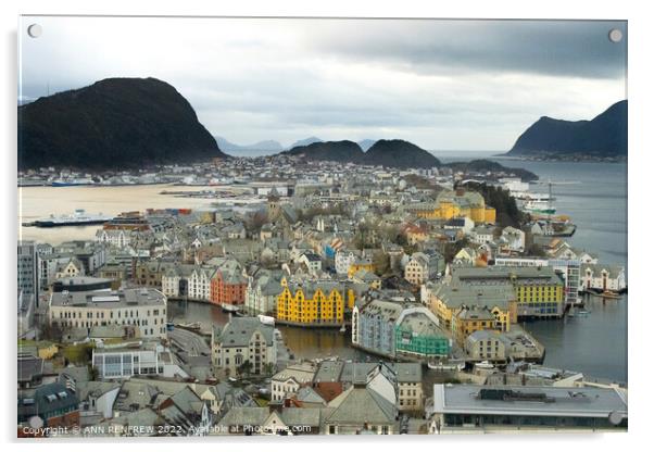 An aerial view of Alesund from Mount Aksla Acrylic by ANN RENFREW