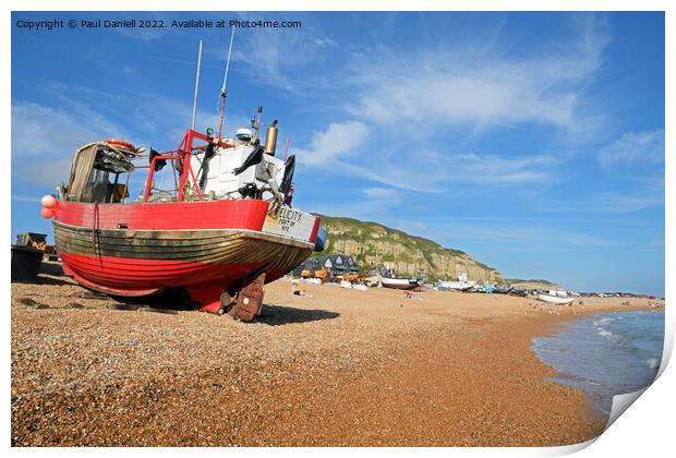 Boat on beach at Hastings Print by Paul Daniell