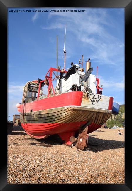 Red fishing boat Framed Print by Paul Daniell