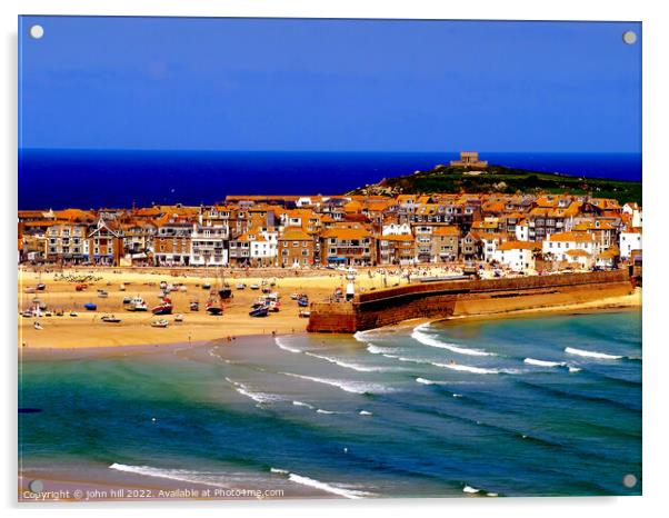 St Ives with incoming tide, Cornwall, UK. Acrylic by john hill