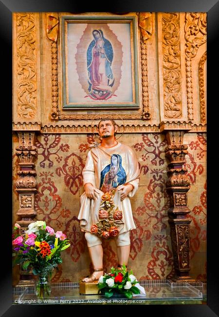 Juan Diego Statute Guadalupe Shrine Mission Basilica San Juan Ca Framed Print by William Perry