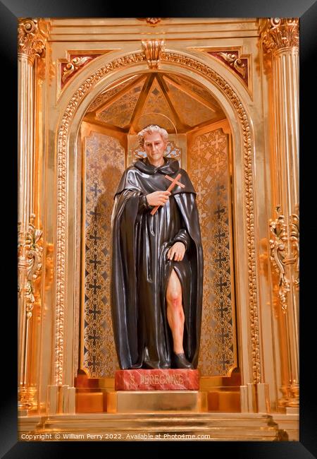 St Peregrine Statue Mission Basilica San Juan Capistrano Church Framed Print by William Perry